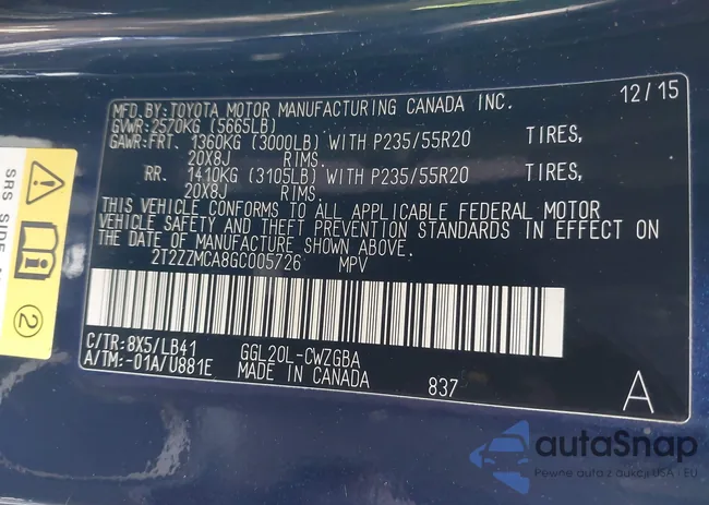 2T2ZZMCA8GC005726: 43892275