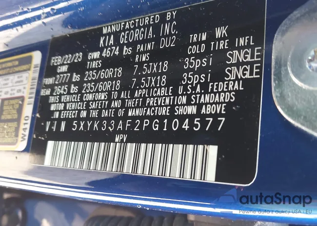 5XYK33AF2PG104577: 43892347