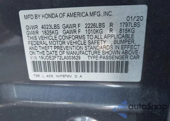 19UDE2F72LA003629: 43892365