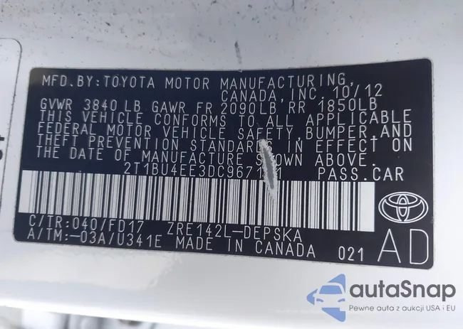 2T1BU4EE3DC967111: 43891508