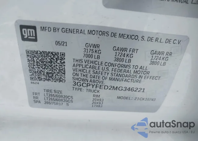 3GCPYFED2MG346221: 43891523