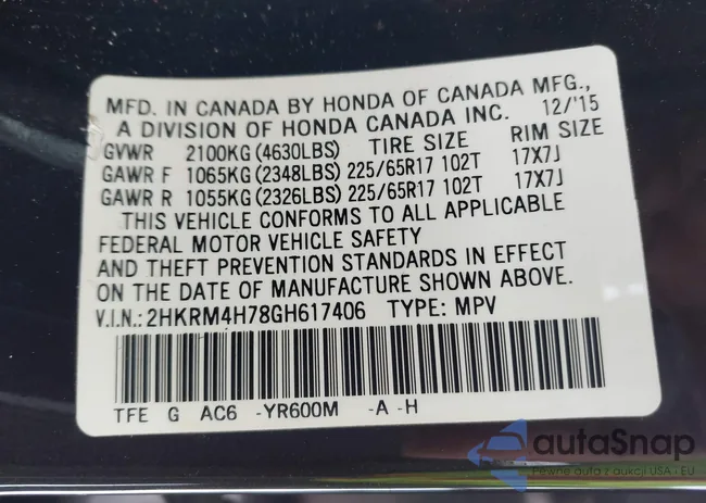 2HKRM4H78GH617406: 43891536