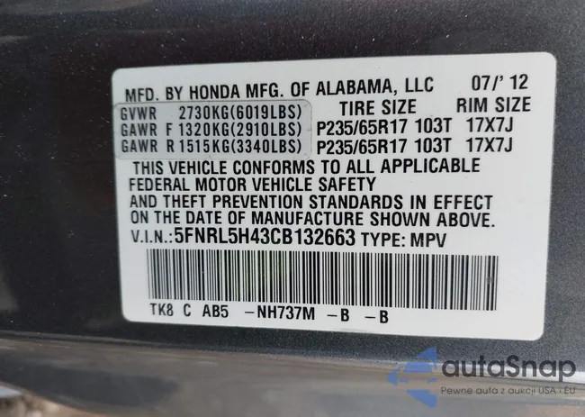 5FNRL5H43CB132663: 43891706