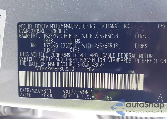 5TDKARAH8PS022303: 43891827