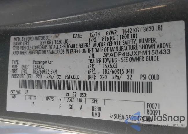 3FADP4BJXFM158433: 43891829