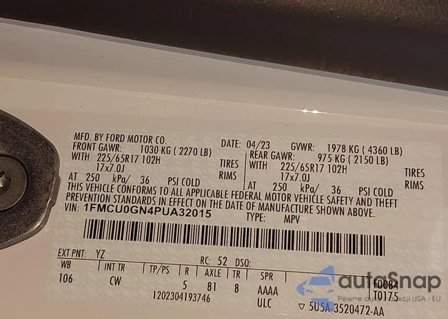 1FMCU0GN4PUA32015: 43892952