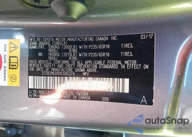 2T2BZMCAXHC085274: 43892605