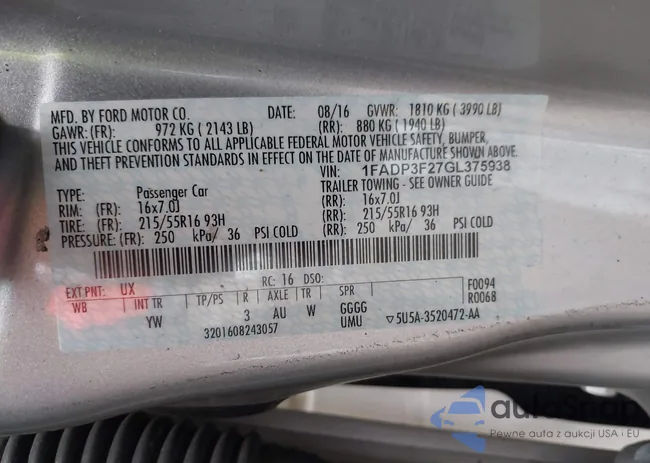 1FADP3F27GL375938: 43894143