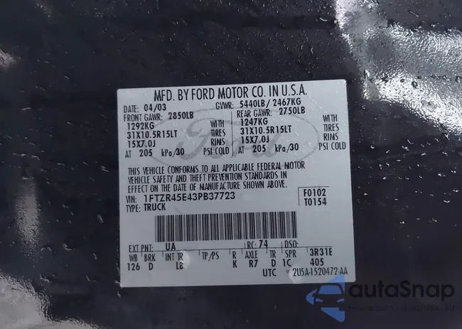 1FTZR45E43PB37723: 43894337