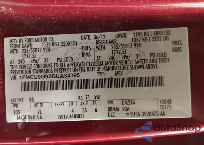 1FMCU9G92DUA34395: 43893529