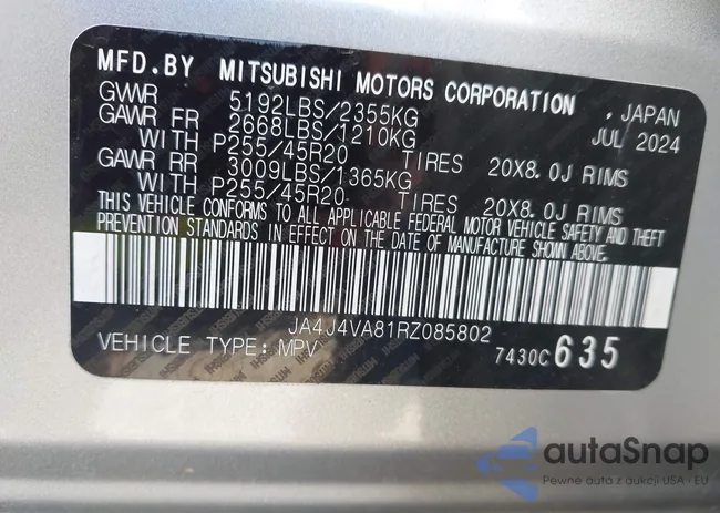 JA4J4VA81RZ085802: 43893594