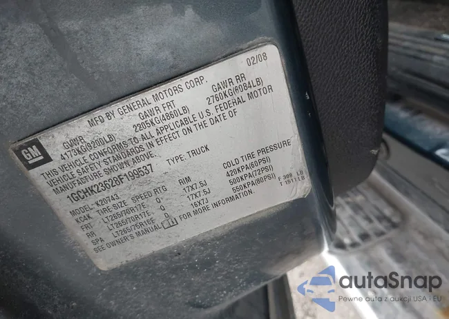 1GCHK23628F199537: 43893725