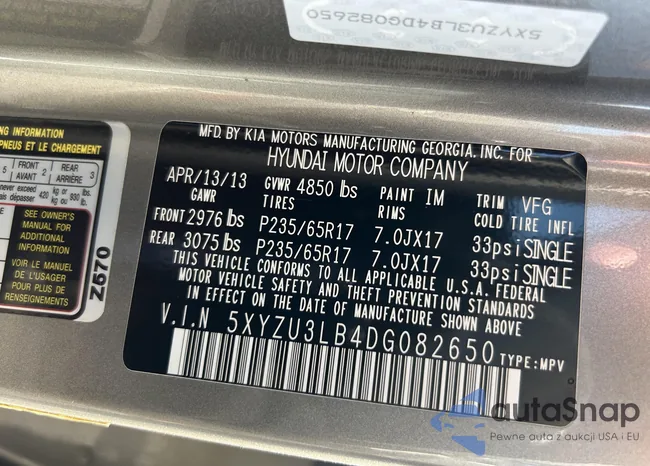 5XYZU3LB4DG082650: 43894855