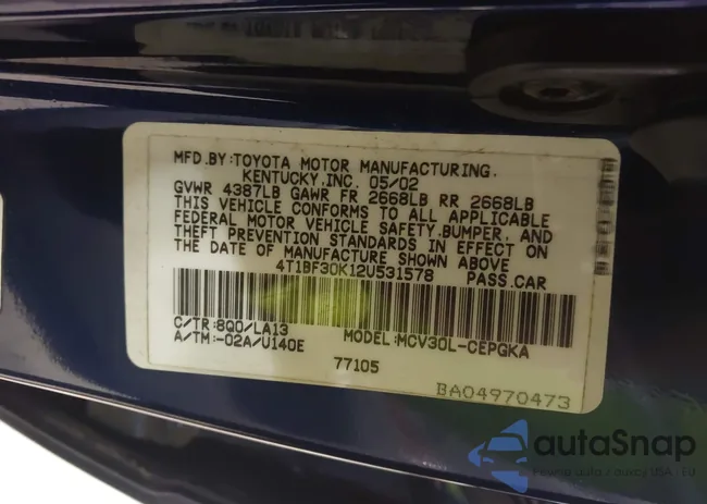 4T1BF30K12U531578: 43895256