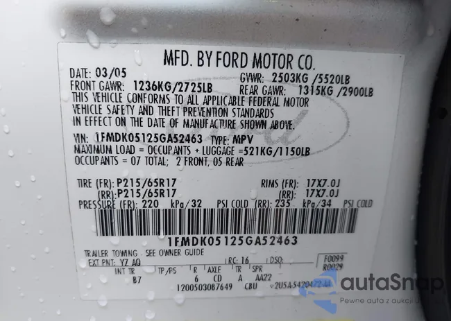 1FMDK05125GA52463: 43895388