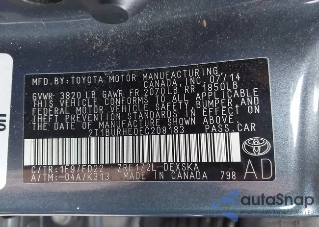 2T1BURHE0EC208183: 43895426