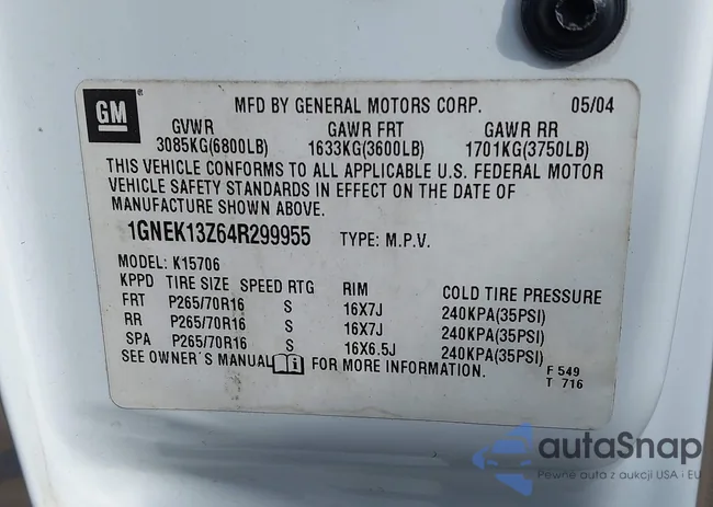 1GNEK13Z64R299955: 43894445