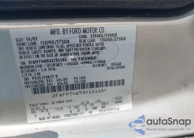 2FAFP74W93X151184: 43894591