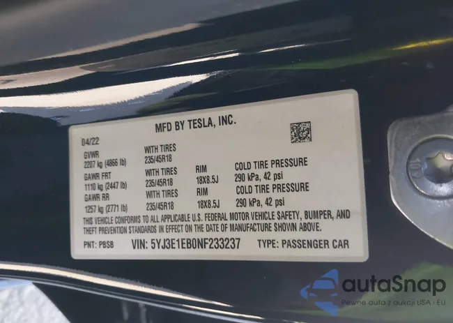 5YJ3E1EB0NF233237: 43894599