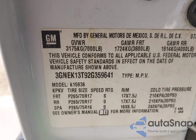 3GNEK13T92G359641: 43894707