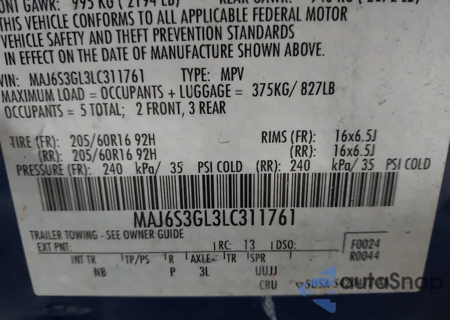 MAJ6S3GL3LC311761: 43894830