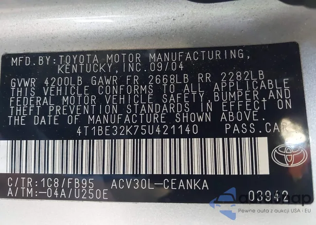 4T1BE32K75U421140: 43896080