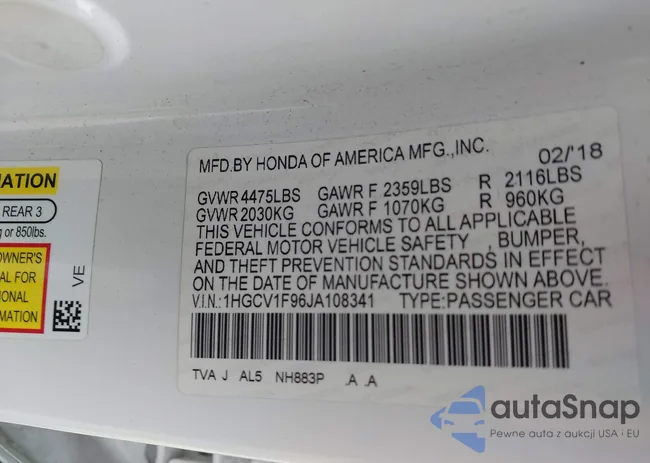 1HGCV1F96JA108341: 43896162