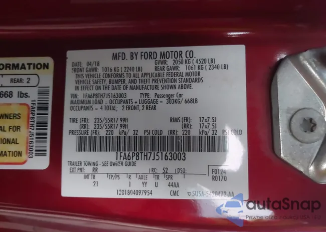 1FA6P8TH7J5163003: 43896234