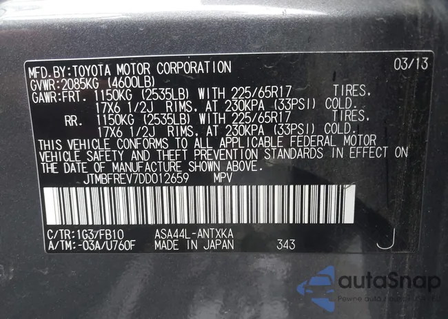 JTMBFREV7DD012659: 43896435