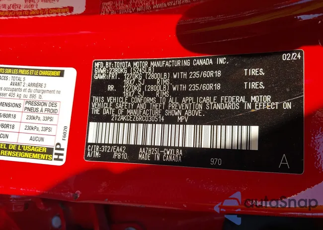 2T2AKCEZ6RC030514: 43895639