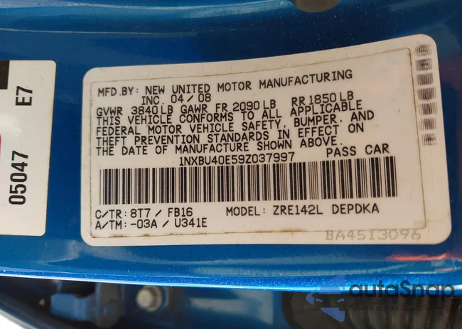 1NXBU40E59Z037997: 43897074