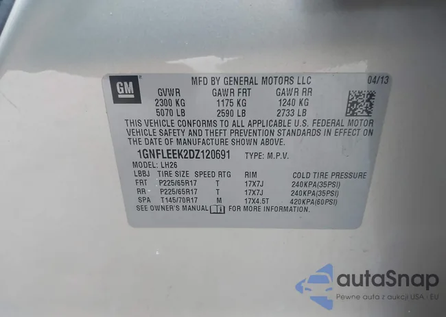 1GNFLEEK2DZ120691: 43897157