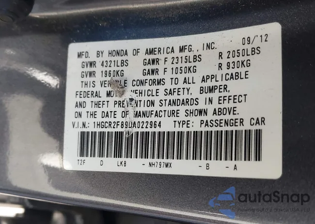 1HGCR2F89DA022964: 43897233