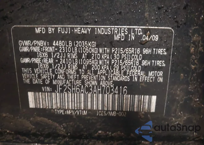 JF2SH6AC3AH703416: 43896496