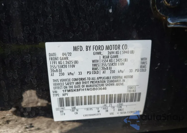 1FMSK8FH1NGB03646: 43898009