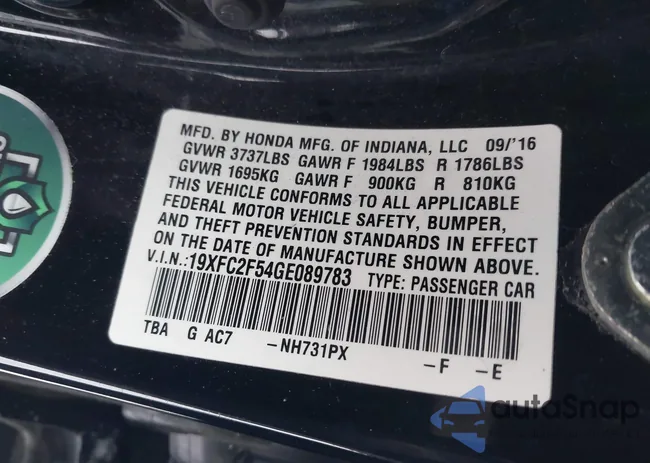 19XFC2F54GE089783: 43898026