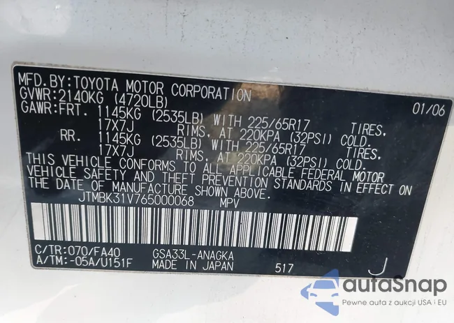 JTMBK31V765000068: 43898063