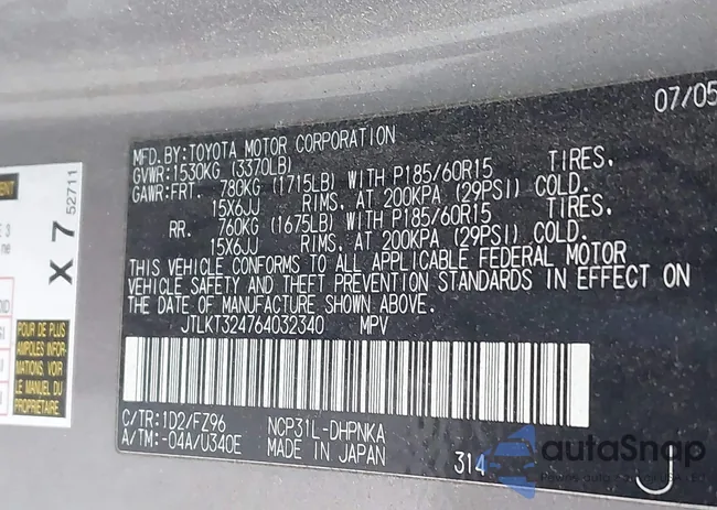 JTLKT324764032340: 43898069