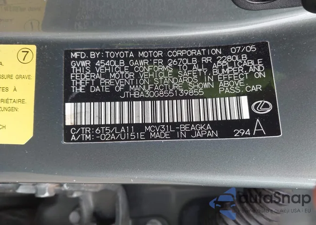 JTHBA30G855139855: 43898143