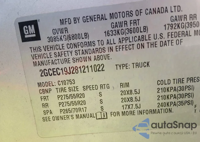 2GCEC19J281211022: 43898298