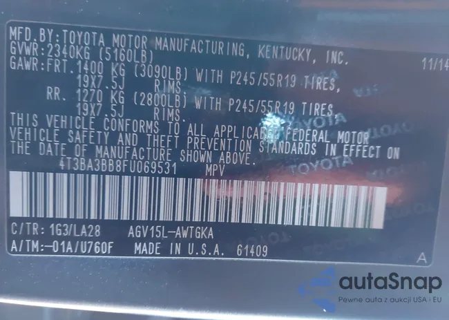 4T3BA3BB8FU069531: 43898327