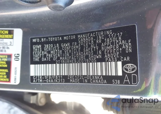 2T1BURHE9JC019705: 43897470