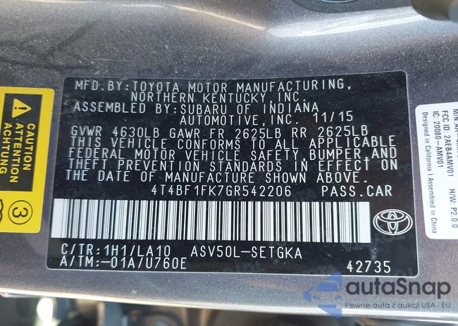 4T4BF1FK7GR542206: 43897556