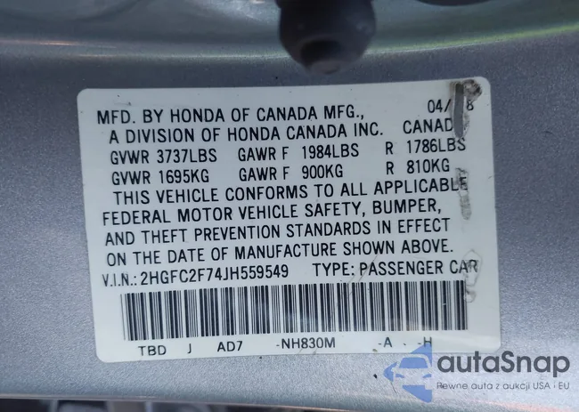 2HGFC2F74JH559549: 43897769