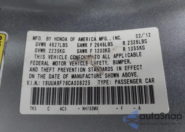 19UUA9F78CA008225: 43899026