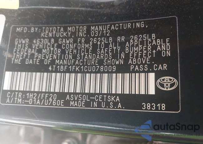 4T1BF1FK1CU078009: 43899086