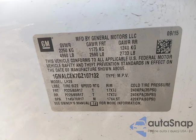 1GNALCEK7GZ107132: 43899420