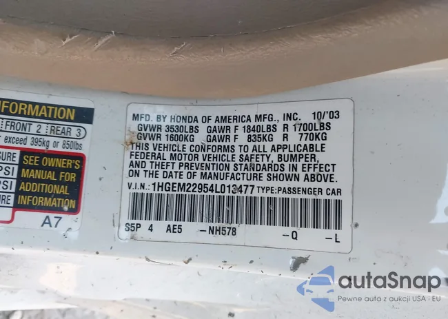 1HGEM22954L013477: 43898468