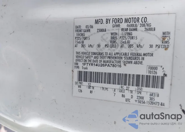 1FTYR14U26PA78016: 43898595