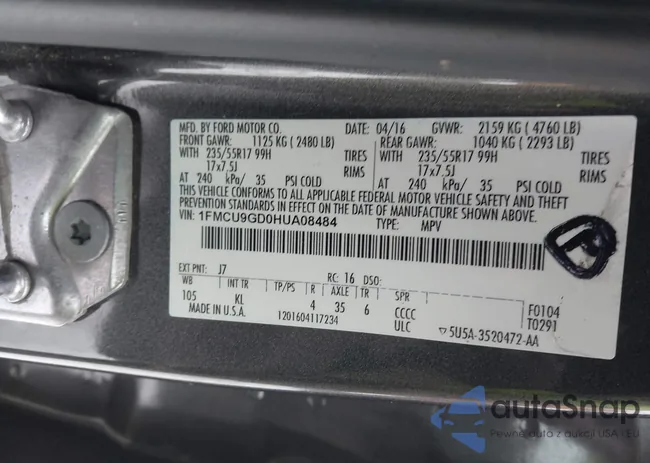 1FMCU9GD0HUA08484: 43898623